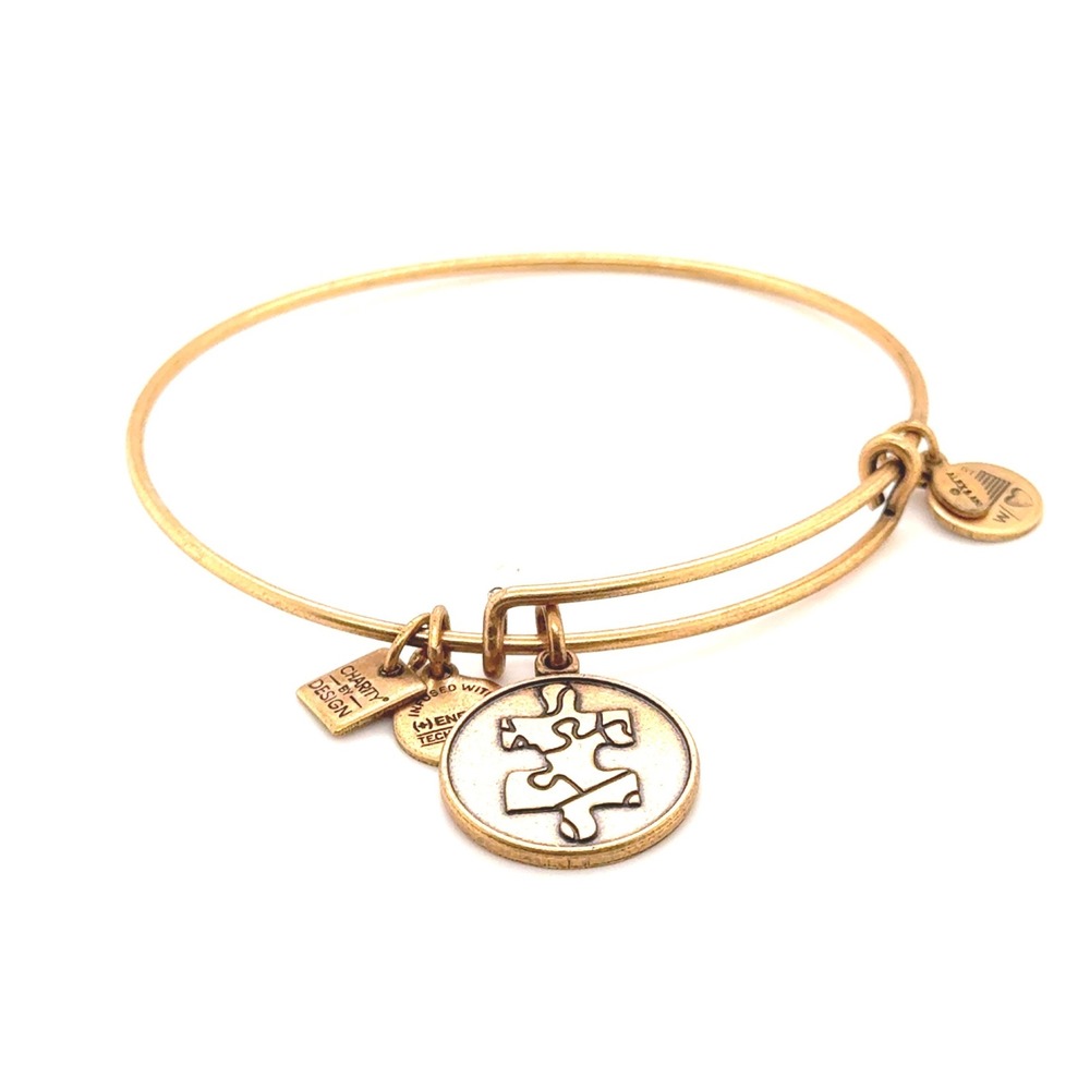 Alex and Ani Charity by Design Puzzle Piece Bangle Bracelet Rafaelian Gold Tone